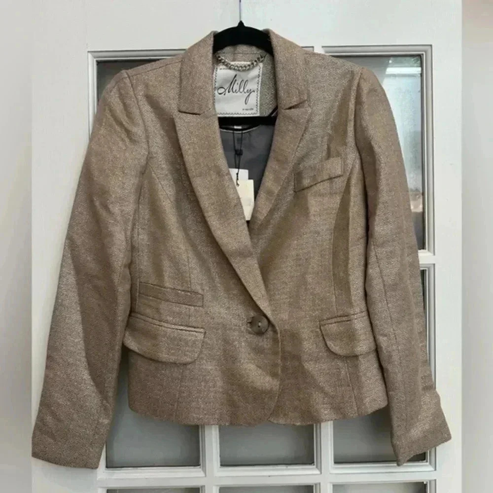 An Original Milly of New York Metallic Gold Shimmer Blazer Size 2 XS NWT
